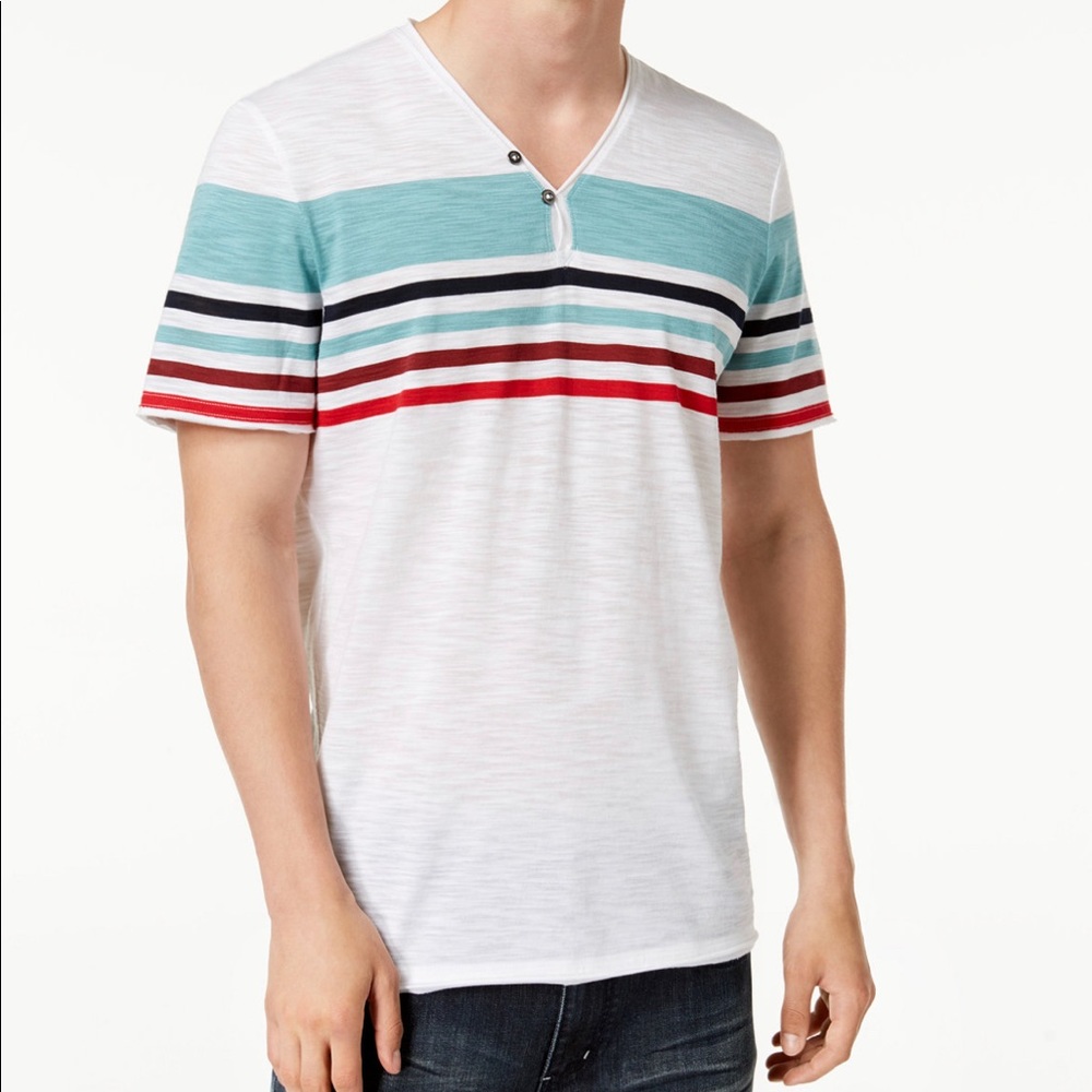 INC Men's Striped Split-Neck T-Shirt